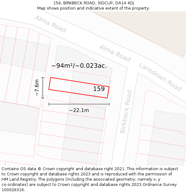 159, BIRKBECK ROAD, SIDCUP, DA14 4DJ: Plot and title map