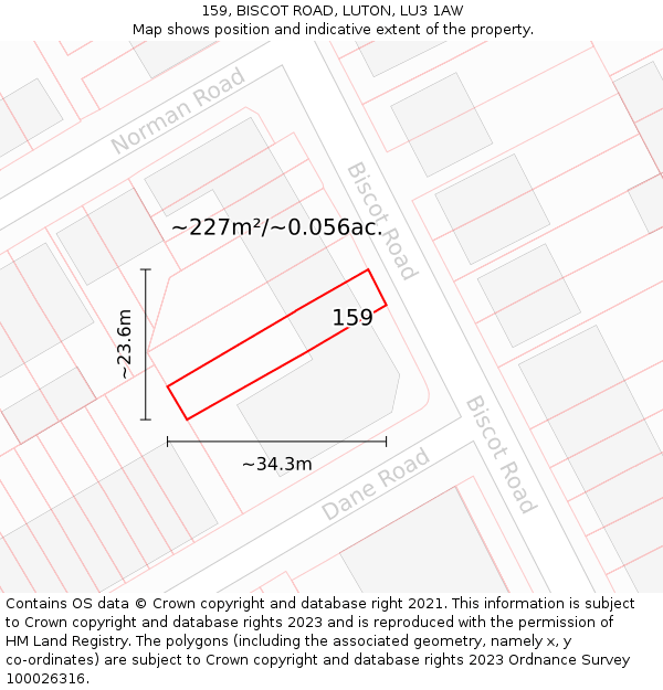 159, BISCOT ROAD, LUTON, LU3 1AW: Plot and title map