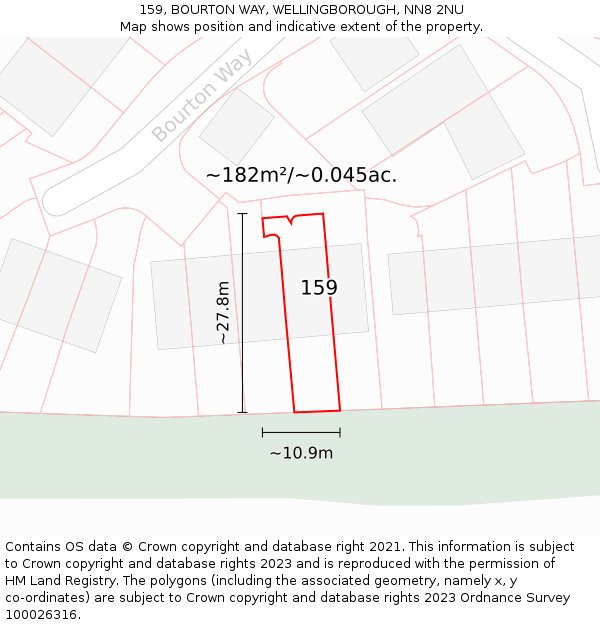159, BOURTON WAY, WELLINGBOROUGH, NN8 2NU: Plot and title map