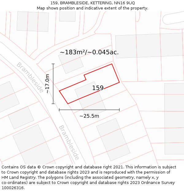 159, BRAMBLESIDE, KETTERING, NN16 9UQ: Plot and title map