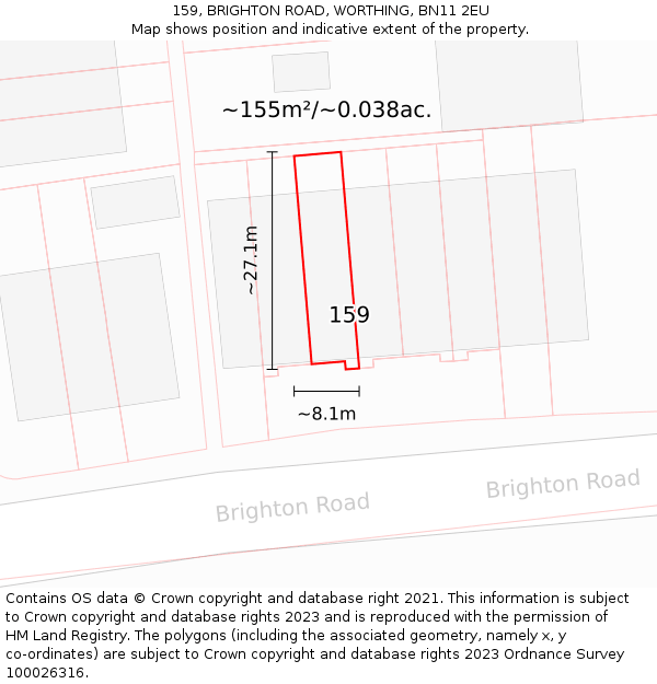 159, BRIGHTON ROAD, WORTHING, BN11 2EU: Plot and title map