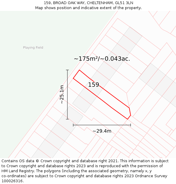 159, BROAD OAK WAY, CHELTENHAM, GL51 3LN: Plot and title map