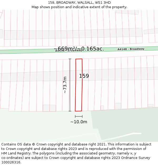 159, BROADWAY, WALSALL, WS1 3HD: Plot and title map