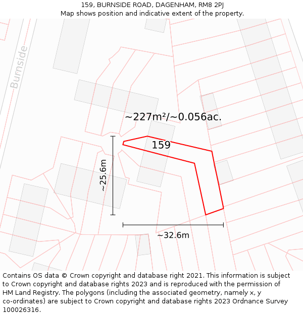 159, BURNSIDE ROAD, DAGENHAM, RM8 2PJ: Plot and title map