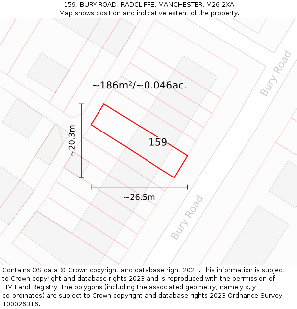 159, BURY ROAD, RADCLIFFE, MANCHESTER, M26 2XA: Plot and title map