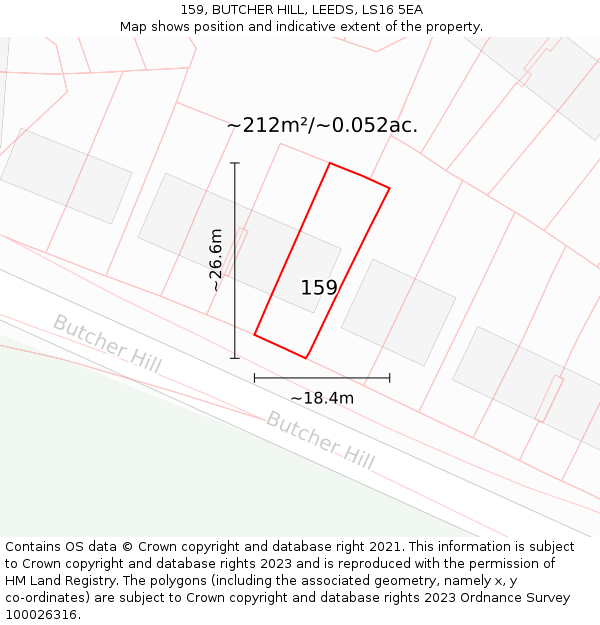 159, BUTCHER HILL, LEEDS, LS16 5EA: Plot and title map