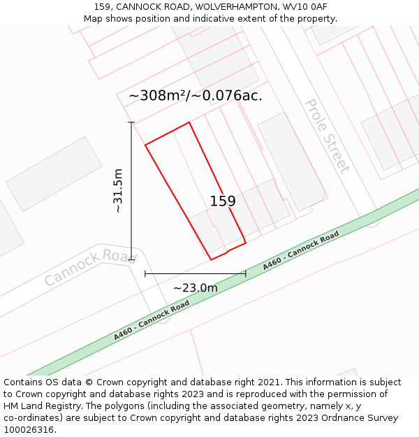 159, CANNOCK ROAD, WOLVERHAMPTON, WV10 0AF: Plot and title map