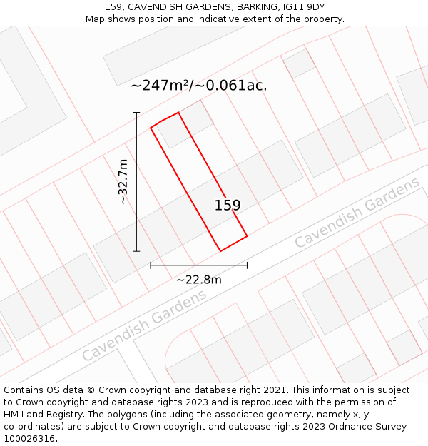 159, CAVENDISH GARDENS, BARKING, IG11 9DY: Plot and title map