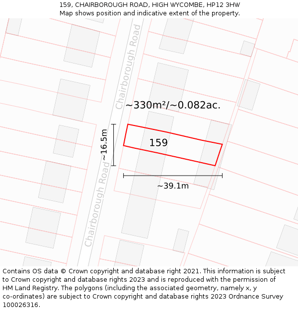 159, CHAIRBOROUGH ROAD, HIGH WYCOMBE, HP12 3HW: Plot and title map