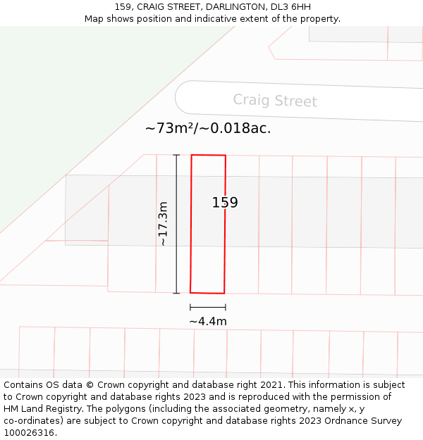 159, CRAIG STREET, DARLINGTON, DL3 6HH: Plot and title map