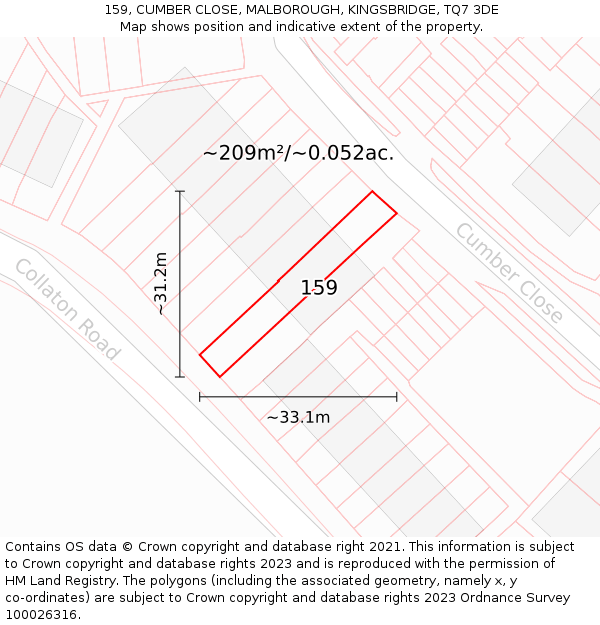 159, CUMBER CLOSE, MALBOROUGH, KINGSBRIDGE, TQ7 3DE: Plot and title map