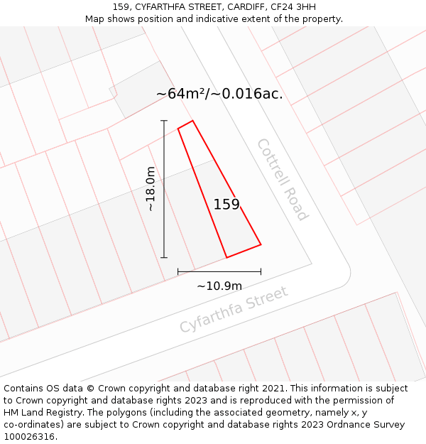 159, CYFARTHFA STREET, CARDIFF, CF24 3HH: Plot and title map