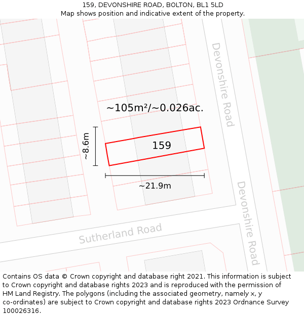 159, DEVONSHIRE ROAD, BOLTON, BL1 5LD: Plot and title map