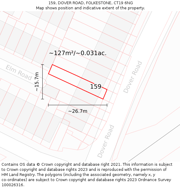 159, DOVER ROAD, FOLKESTONE, CT19 6NG: Plot and title map