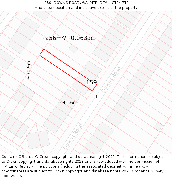159, DOWNS ROAD, WALMER, DEAL, CT14 7TF: Plot and title map