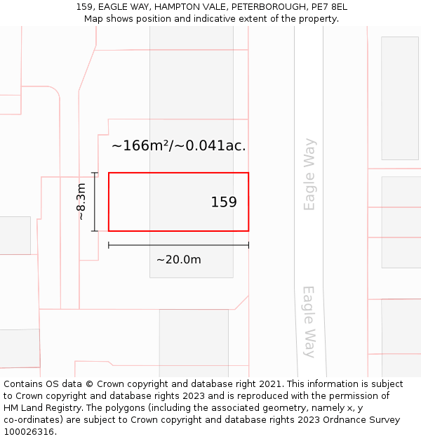 159, EAGLE WAY, HAMPTON VALE, PETERBOROUGH, PE7 8EL: Plot and title map