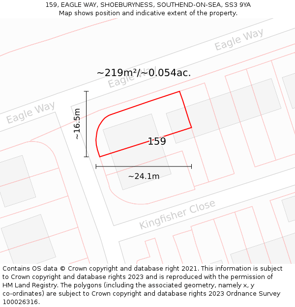 159, EAGLE WAY, SHOEBURYNESS, SOUTHEND-ON-SEA, SS3 9YA: Plot and title map