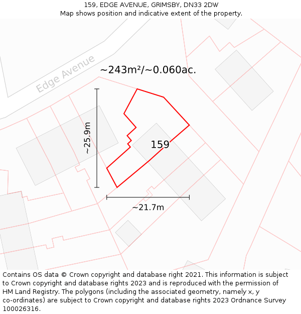 159, EDGE AVENUE, GRIMSBY, DN33 2DW: Plot and title map