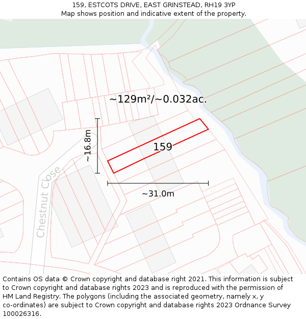 159, ESTCOTS DRIVE, EAST GRINSTEAD, RH19 3YP: Plot and title map