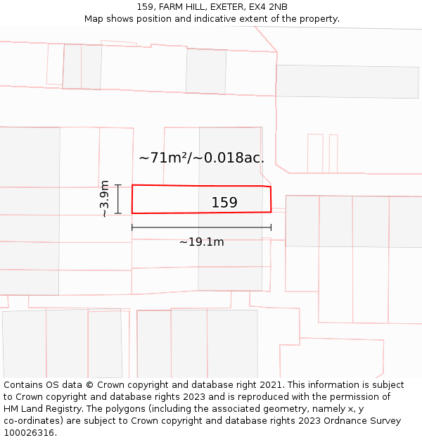 159, FARM HILL, EXETER, EX4 2NB: Plot and title map
