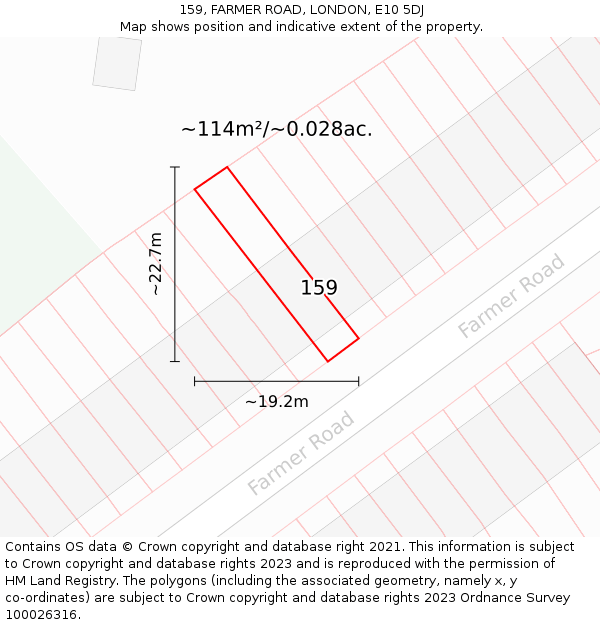 159, FARMER ROAD, LONDON, E10 5DJ: Plot and title map