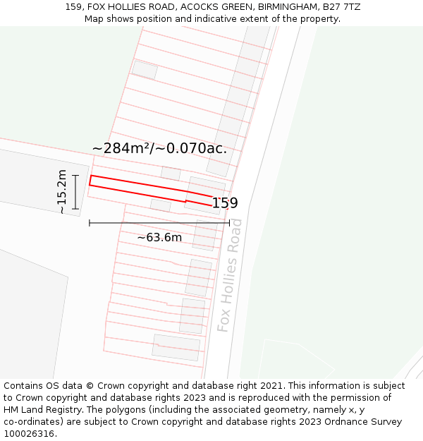 159, FOX HOLLIES ROAD, ACOCKS GREEN, BIRMINGHAM, B27 7TZ: Plot and title map