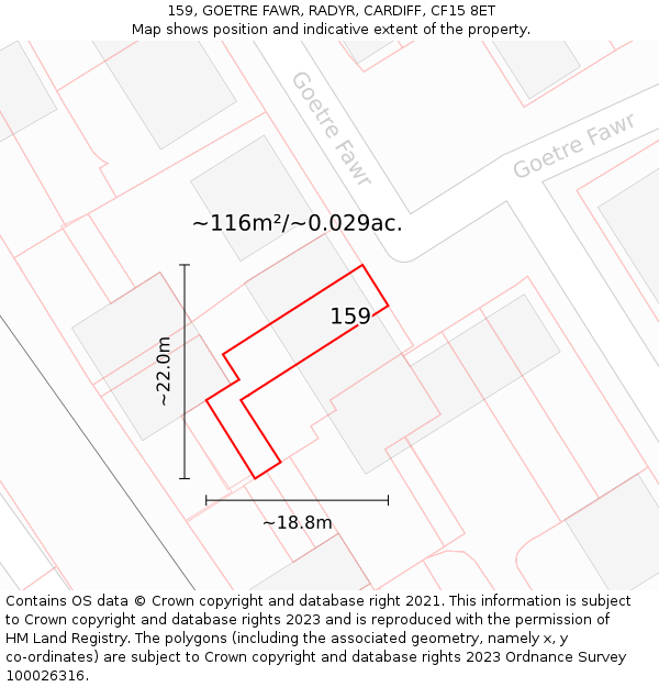 159, GOETRE FAWR, RADYR, CARDIFF, CF15 8ET: Plot and title map