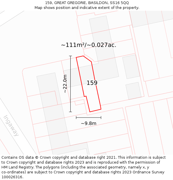 159, GREAT GREGORIE, BASILDON, SS16 5QQ: Plot and title map