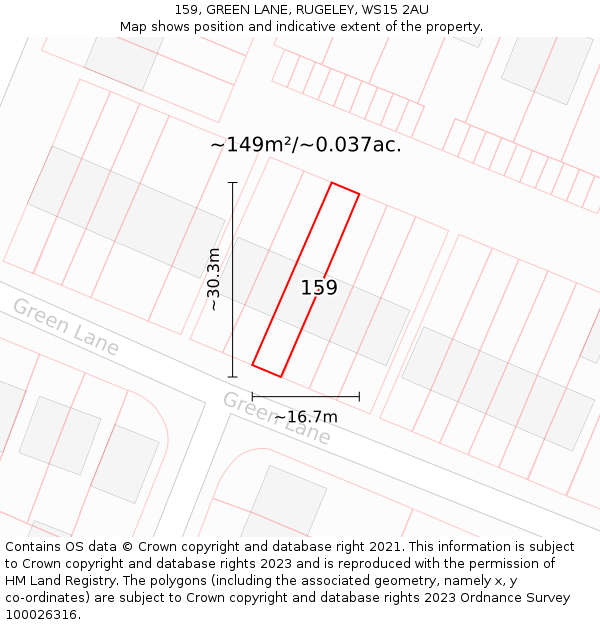 159, GREEN LANE, RUGELEY, WS15 2AU: Plot and title map
