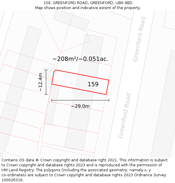 159, GREENFORD ROAD, GREENFORD, UB6 9BD: Plot and title map