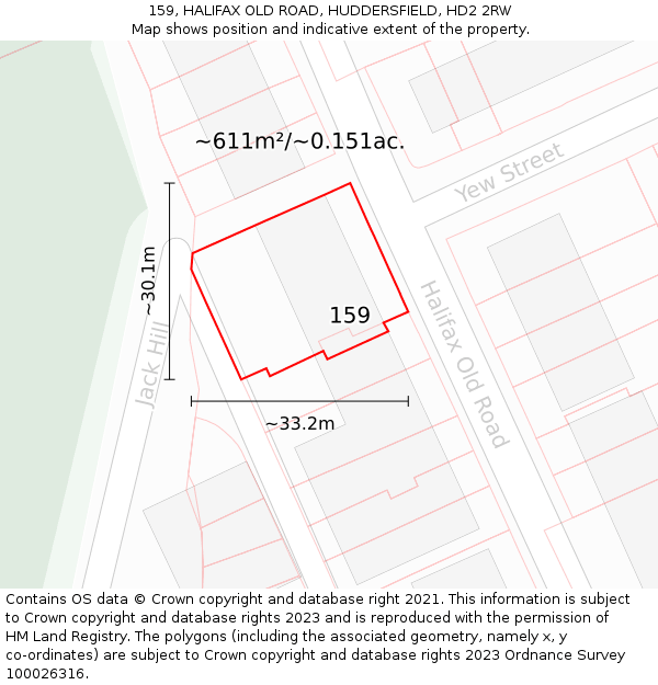 159, HALIFAX OLD ROAD, HUDDERSFIELD, HD2 2RW: Plot and title map