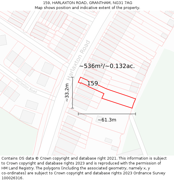 159, HARLAXTON ROAD, GRANTHAM, NG31 7AG: Plot and title map