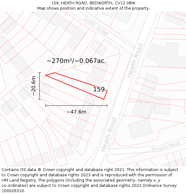 159, HEATH ROAD, BEDWORTH, CV12 0BW: Plot and title map