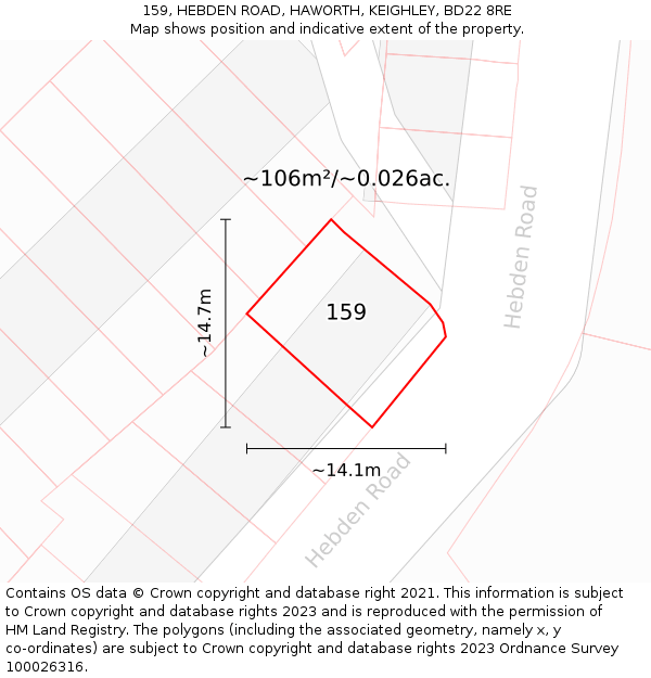 159, HEBDEN ROAD, HAWORTH, KEIGHLEY, BD22 8RE: Plot and title map