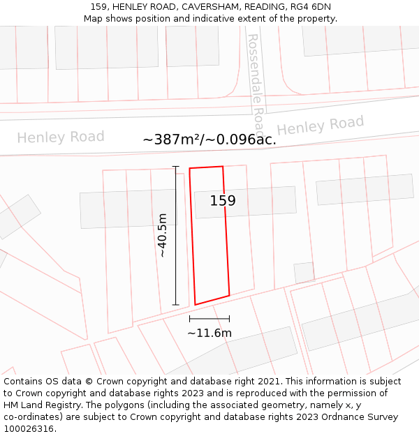 159, HENLEY ROAD, CAVERSHAM, READING, RG4 6DN: Plot and title map