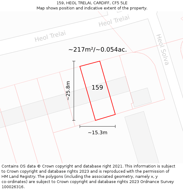 159, HEOL TRELAI, CARDIFF, CF5 5LE: Plot and title map