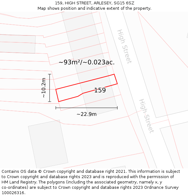 159, HIGH STREET, ARLESEY, SG15 6SZ: Plot and title map