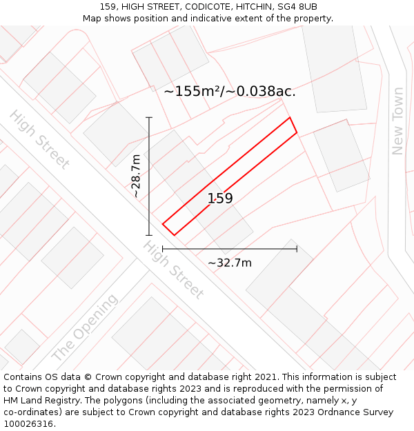 159, HIGH STREET, CODICOTE, HITCHIN, SG4 8UB: Plot and title map