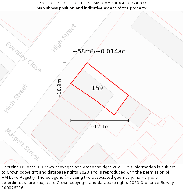 159, HIGH STREET, COTTENHAM, CAMBRIDGE, CB24 8RX: Plot and title map