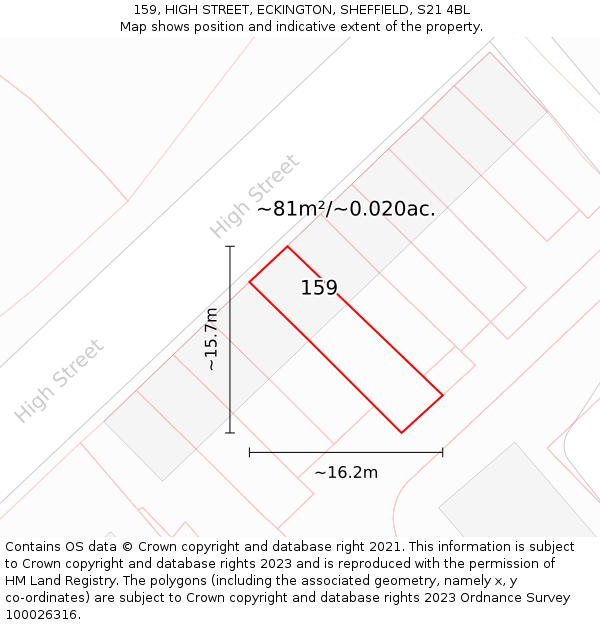 159, HIGH STREET, ECKINGTON, SHEFFIELD, S21 4BL: Plot and title map