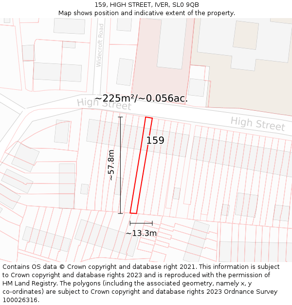 159, HIGH STREET, IVER, SL0 9QB: Plot and title map