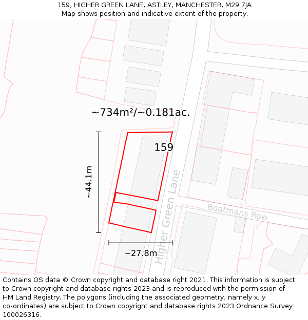 159, HIGHER GREEN LANE, ASTLEY, MANCHESTER, M29 7JA: Plot and title map