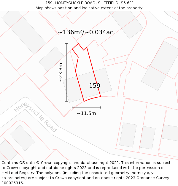 159, HONEYSUCKLE ROAD, SHEFFIELD, S5 6FF: Plot and title map