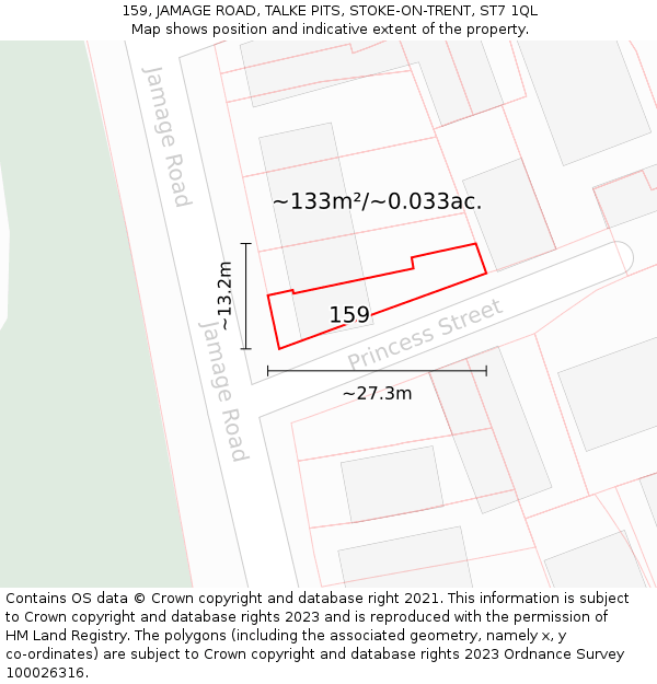 159, JAMAGE ROAD, TALKE PITS, STOKE-ON-TRENT, ST7 1QL: Plot and title map