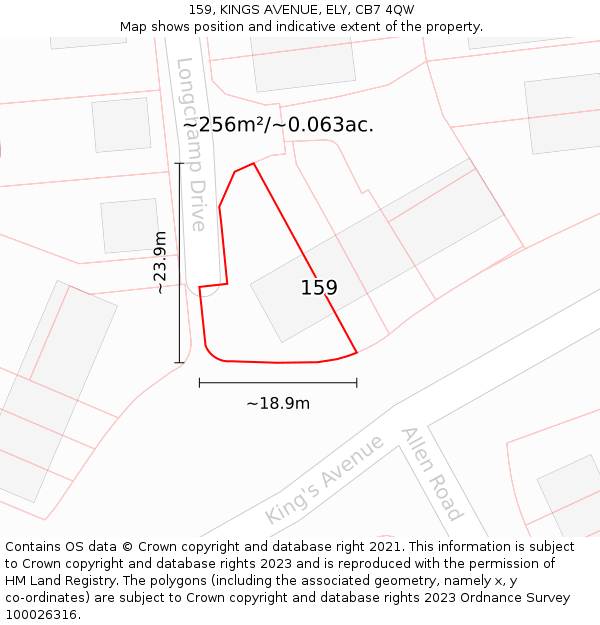 159, KINGS AVENUE, ELY, CB7 4QW: Plot and title map