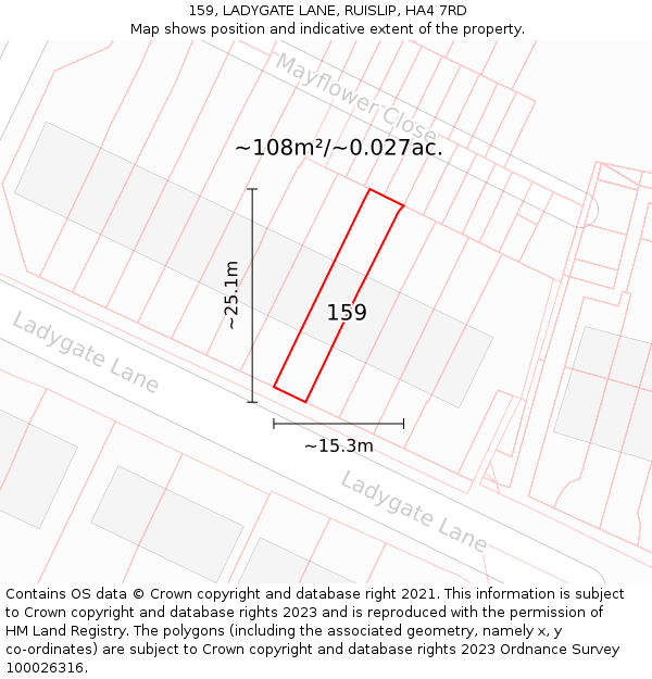 159, LADYGATE LANE, RUISLIP, HA4 7RD: Plot and title map