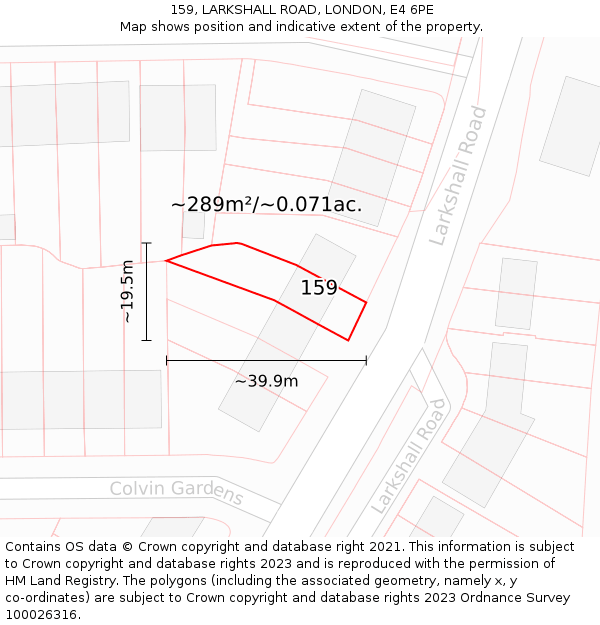 159, LARKSHALL ROAD, LONDON, E4 6PE: Plot and title map