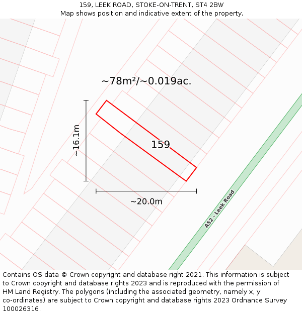 159, LEEK ROAD, STOKE-ON-TRENT, ST4 2BW: Plot and title map