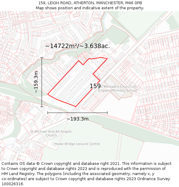 159, LEIGH ROAD, ATHERTON, MANCHESTER, M46 0PB: Plot and title map