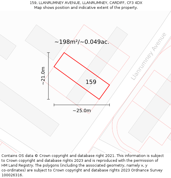 159, LLANRUMNEY AVENUE, LLANRUMNEY, CARDIFF, CF3 4DX: Plot and title map